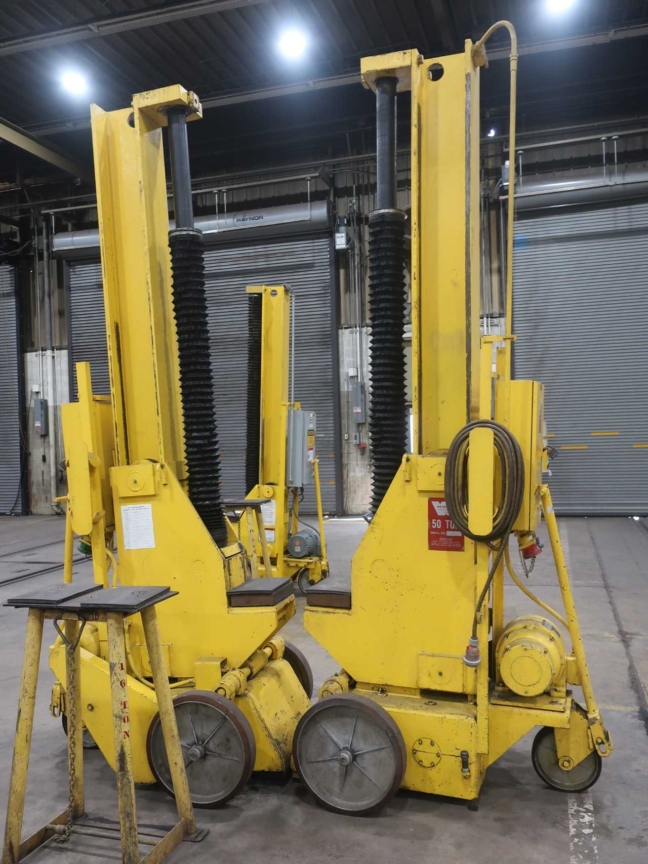 Lot of 2 50 ton portable rail jacks, 5'7" lift, 230/460V-AC - ELECTRIC MOTORS