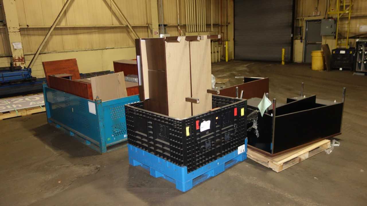 5 PALLETS OF ASSORTED WOODEN DESKS AND WORK STATIONS - PLANT & FACILITY