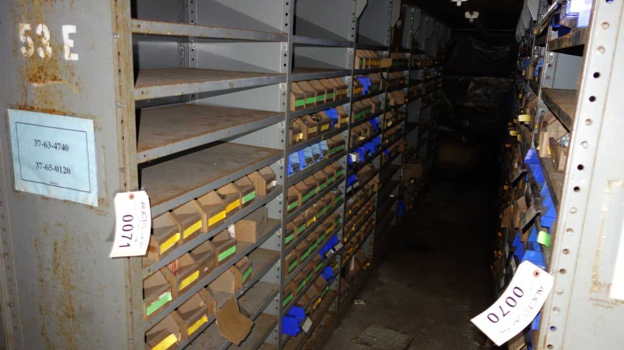 CONTENTS OF 7 SECTIONS OF SHELVING & FLOOR, RELAYS - SHELVING