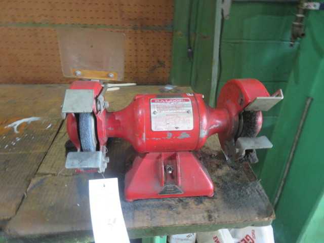 Vice and Baldor grinder with table, but no contents on table - MISCELLANEOUS